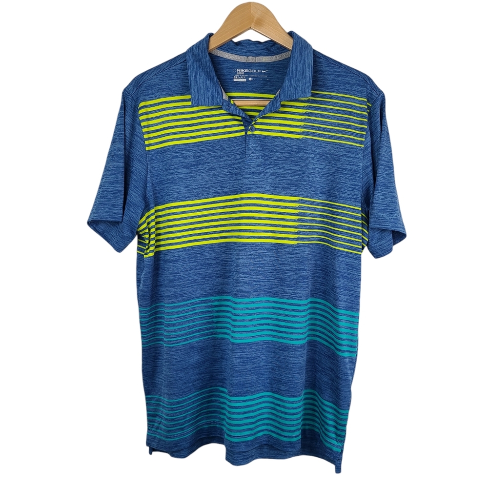 Nike Golf Sport blue & yellow striped polo shirt men's size Large